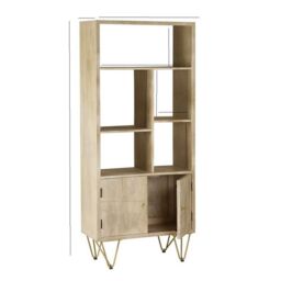 Indian Hub Large Bookcase with 2 Door - Solid Mango Wood - L35 x W80 x H180 cm - Light Gold in Brown - thumbnail 2