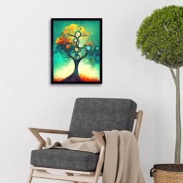 "Artery8 Wall Art Print Klimt Inspired Luminous Abstract Autumn Fall Tree Art Framed in Black - Size: W12"" x H16""" - thumbnail 2
