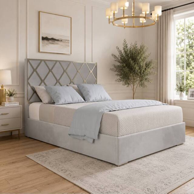 Casani Sturry Upholstered Soft Velvet Grey Metal Designer Bed Frame - Size: Single - image 1