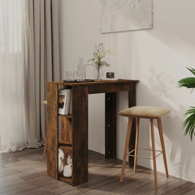 Berkfield Home Bar Table with Shelf Smoked Oak 102x50x103.5 cm Engineered Wood in Brown - image 1