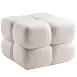 Wyld and Coco Off-White Boucle Pouffe 60 x 60 cm in White - thumbnail 3