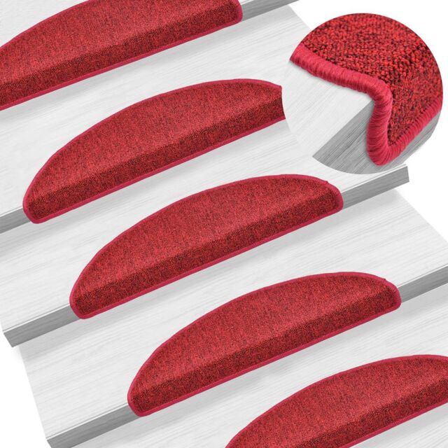 Berkfield Home Carpet Stair Treads 15 pcs Bordeaux Red 56x17x3 cm - Size: Medium - image 1