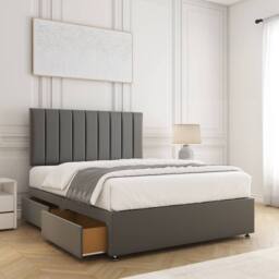 "BSSPOKE Aria Velvet Divan Bed 24"" Headboard 2Drawers Same side Mattress in Grey - Size: Single" - thumbnail 1