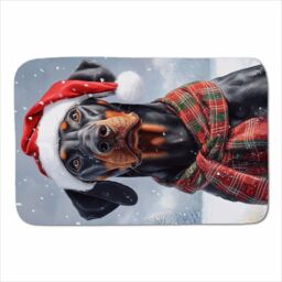 Warren Reed - Designer Snowy Christmas Doberman Sherpa Blanket in Black - Size: Large - thumbnail 1