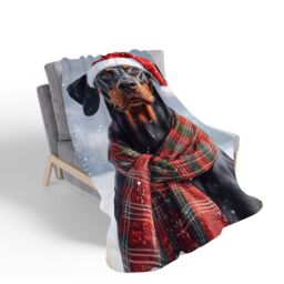 Warren Reed - Designer Snowy Christmas Doberman Sherpa Blanket in Black - Size: Large - thumbnail 2