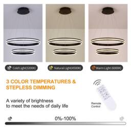 NIVOR 2 Rings Tiered Chandelier, Modern Dimmable LED Acrylic Crystal Pendant in Black - thumbnail 4