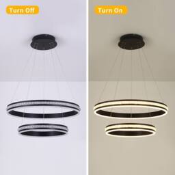 NIVOR 2 Rings Tiered Chandelier, Modern Dimmable LED Acrylic Crystal Pendant in Black - thumbnail 3