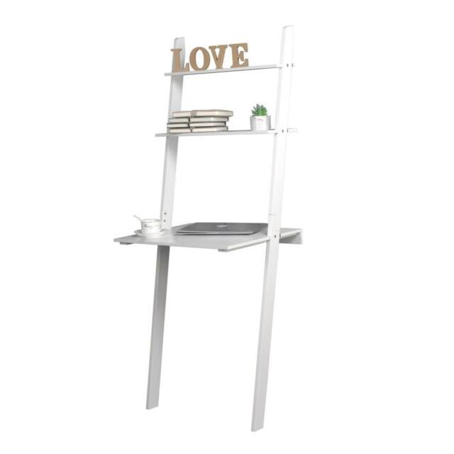 EONLION White Or Grey Ladder Desk 2 Shelf Wooden Computer Table - image 1