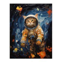 "Artery8 Ground Control To Ginger Tom Artwork Fun Space Cat Oil Painting Unframed Wall Art Print Poster Home Decor Premium - Size: W12"" x H16""" - thumbnail 1