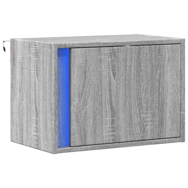 Berkfield Home Durable Wall-mounted Bedside Cabinet with LED Lights Grey Sonoma - image 1