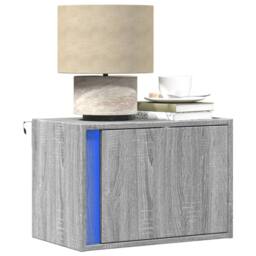 Berkfield Home Durable Wall-mounted Bedside Cabinet with LED Lights Grey Sonoma - thumbnail 2