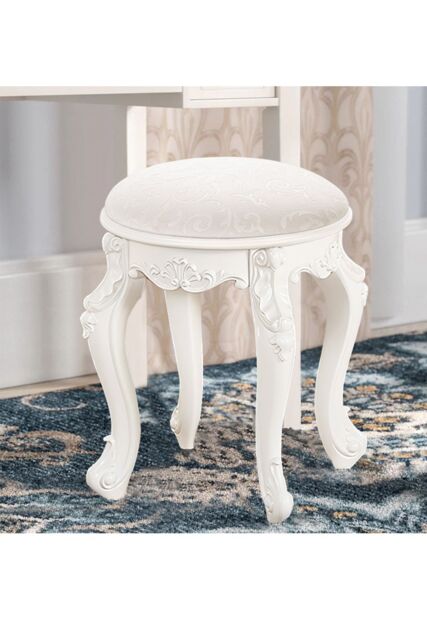 Living and Home Elegant Round Upholstered Dressing Makeup Stool for Vanity in Beige - image 1