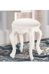 Living and Home Elegant Round Upholstered Dressing Makeup Stool for Vanity in Beige - thumbnail 1