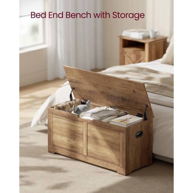 KORVIXA Storage Chest, Storage Bench Blanket Box in Brown - Size: 100 cm - image 1