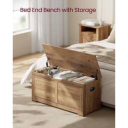 KORVIXA Storage Chest, Storage Bench Blanket Box in Brown - Size: 100 cm