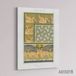 "Artery8 Swans Butterflies Deer Patterns Canvas Wall Art Print Verneuil in Green - Size: W18"" x H24""" - thumbnail 2
