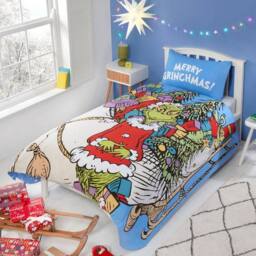 Grinch Sleigh Shaped Blue Christmas Duvet Cover Set Single Bedding Set - thumbnail 1