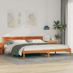 Berkfield Home with LED Strip Lights with Headboard Wax brown 180 x 200 cm Solid pine wood - thumbnail 1