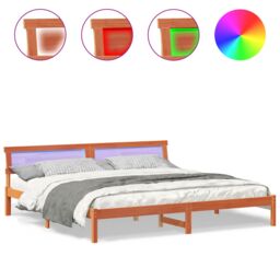 Berkfield Home with LED Strip Lights with Headboard Wax brown 180 x 200 cm Solid pine wood - thumbnail 4