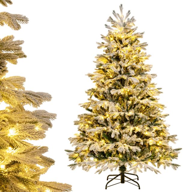 Gymax 180CM Pre-Lit Flocked Christmas Tree 1022 Tips & 350 LED Lights Xmas Decor Tree in Green - Size: 6ft - image 1