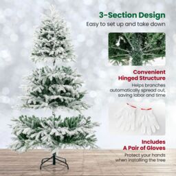 Gymax 180CM Pre-Lit Flocked Christmas Tree 1022 Tips & 350 LED Lights Xmas Decor Tree in Green - Size: 6ft - thumbnail 4