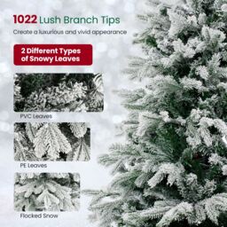 Gymax 180CM Pre-Lit Flocked Christmas Tree 1022 Tips & 350 LED Lights Xmas Decor Tree in Green - Size: 6ft - thumbnail 2