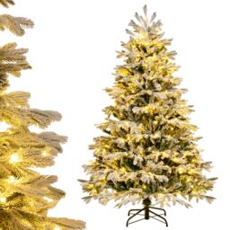 Gymax 180CM Pre-Lit Flocked Christmas Tree 1022 Tips & 350 LED Lights Xmas Decor Tree in Green - Size: 6ft - thumbnail 1