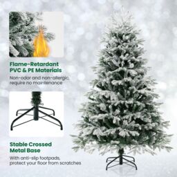 Gymax 180CM Pre-Lit Flocked Christmas Tree 1022 Tips & 350 LED Lights Xmas Decor Tree in Green - Size: 6ft - thumbnail 5