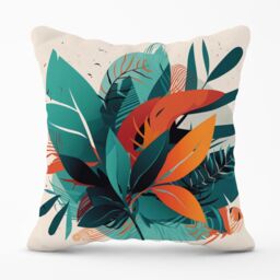 Warren Reed - Designer Green Orange Tropical Leaves Outdoor Cushion - Size: 45 cm x 45 cm - thumbnail 1