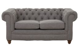 Orsina Two‑Seat Grey Linen Sofa, Button‑Tufted Chesterfield Back & Scrolled Arms, Plush Upholstered Seat - thumbnail 6