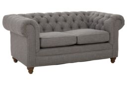 Orsina Two‑Seat Grey Linen Sofa, Button‑Tufted Chesterfield Back & Scrolled Arms, Plush Upholstered Seat - thumbnail 4