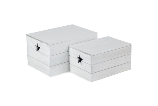 Red Hamper Set of 2 Wooden Vintage Effect Star Cut Out Box in Grey - image 1