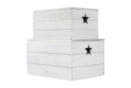 Red Hamper Set of 2 Wooden Vintage Effect Star Cut Out Box in Grey - thumbnail 2