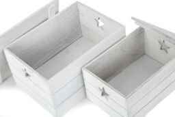 Red Hamper Set of 2 Wooden Vintage Effect Star Cut Out Box in Grey - thumbnail 3