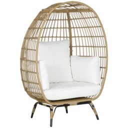 OUTSUNNY Round PE Rattan Outdoor Egg Chair with Thick Padded Cushions for Garden, Khaki - thumbnail 2