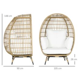 OUTSUNNY Round PE Rattan Outdoor Egg Chair with Thick Padded Cushions for Garden, Khaki - thumbnail 3