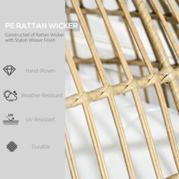 OUTSUNNY Round PE Rattan Outdoor Egg Chair with Thick Padded Cushions for Garden, Khaki - thumbnail 4