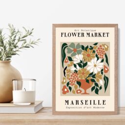 ARTZE Marseille Beige & Green Flower Market Exhibition Framed Print SIZE: A3 with Oak Frame - Size: A4 - thumbnail 2