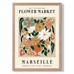 ARTZE Marseille Beige & Green Flower Market Exhibition Framed Print SIZE: A3 with Oak Frame - Size: A4