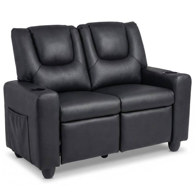 CASART 2-Seater Kids Recliner Double Toddler Sofa Chair w/2 Cup Holders in Black - image 1