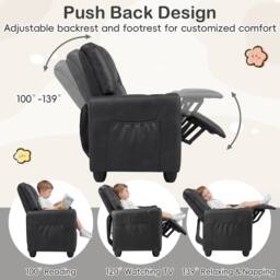 CASART 2-Seater Kids Recliner Double Toddler Sofa Chair w/2 Cup Holders in Black - thumbnail 9