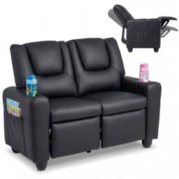 CASART 2-Seater Kids Recliner Double Toddler Sofa Chair w/2 Cup Holders in Black - thumbnail 6