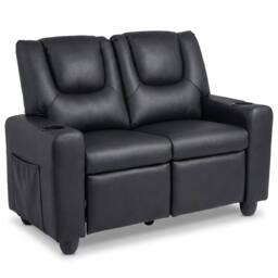 CASART 2-Seater Kids Recliner Double Toddler Sofa Chair w/2 Cup Holders in Black
