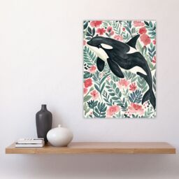 "Artery8 Orca Killer Whale Flower Sea Watercolour Floral Wall Art Print - Size: W24"" x H32""" - thumbnail 4