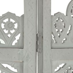 Berkfield Home Hand carved 4-Panel Room Divider Grey 160x165 cm Solid Mango Wood - thumbnail 5