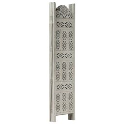 Berkfield Home Hand carved 4-Panel Room Divider Grey 160x165 cm Solid Mango Wood - thumbnail 4