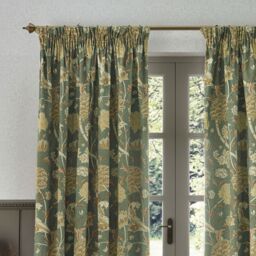 Morris & Co Cray Floral Velvet Room Darkening Pencil Pleat Curtains in Green - Size: 117 cm width x 183 cm drop - thumbnail 3