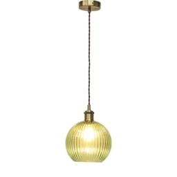 First Choice Lighting Set of 2 Betchley - Green Ribbed Globe Antique Brass Retro Pendants - thumbnail 3