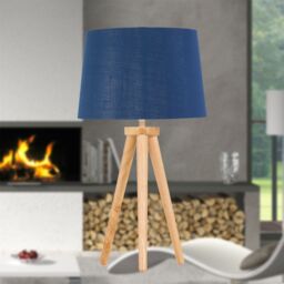 First Choice Lighting Set of 2 Light Oak Table Lamp or Bedside Lights with Navy Silver Shade in Brown - thumbnail 5