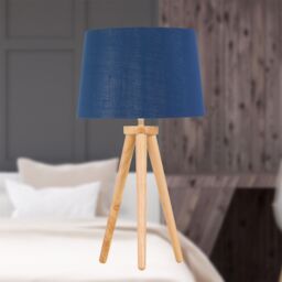 First Choice Lighting Set of 2 Light Oak Table Lamp or Bedside Lights with Navy Silver Shade in Brown - thumbnail 4